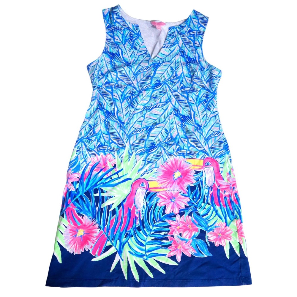 Lilly Pulitzer Toucan Tropical Palm Print Sleeveless V-Neck Shift Dress Small